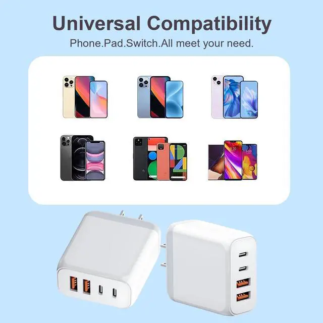 Alt view image 7 of 7 - USB C Charger Block, 4-Port Fast Charging Block with Type C Cable Cord Wall Chargers Plug Compatible with iPhone 17/16/16 Plus/16 Pro/16 Pro Max/15/15 Plus/15 Pro/15 Pro Max
