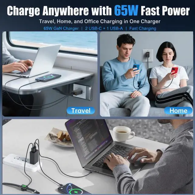 Alt view image 7 of 7 - 3-Port 65W USB C Charger, 2-Pack PD Quick 3.0 Charger for Galaxy S26 Ultra