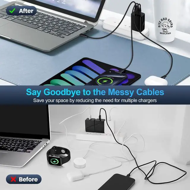 Alt view image 4 of 7 - 65W Super Fast Type C Charger 3-Port PD&QC Fast Charging Block Power Adapter for Samsung Galaxy S26 Ultra/S26 Plus/S25 Ultra/S24/S23/S22/S21/iPhone 17e/17 Pro Max/16/15/14/13/12/iPad,PPS Wall Charger