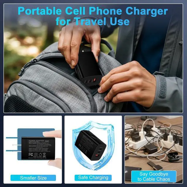 Alt view image 6 of 7 - 65W Super Fast Type C Charger 3-Port PD&QC Fast Charging Block Power Adapter for Samsung Galaxy S26 Ultra/S26 Plus/S25 Ultra/S24/S23/S22/S21/iPhone 17e/17 Pro Max/16/15/14/13/12/iPad,PPS Wall Charger
