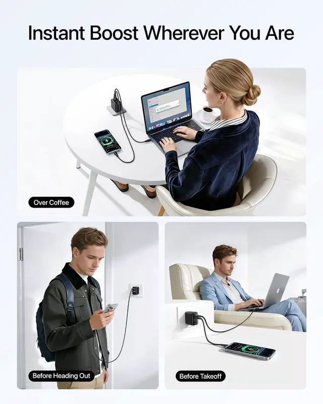 Alt view image 4 of 7 - Enerfill 70W USB C Charger, Fast Charging Block with Foldable Plug