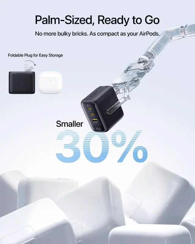 Alt view image 3 of 7 - Enerfill 70W USB C Charger, Fast Charging Block with Foldable Plug