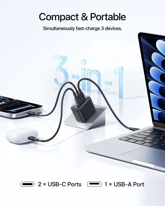 Alt view image 5 of 7 - Enerfill 70W USB C Charger, Fast Charging Block with Foldable Plug