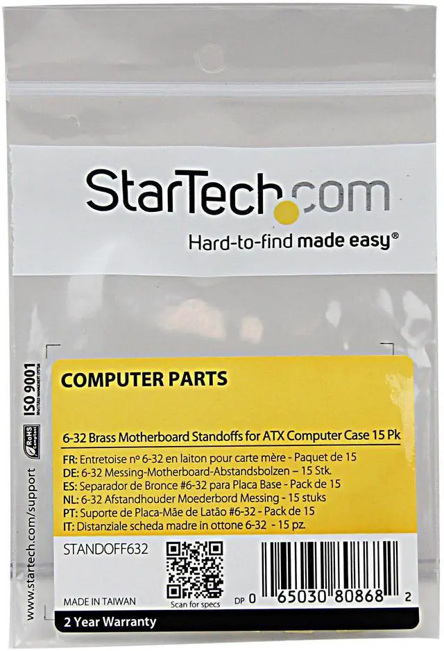 Alt view image 3 of 3 - 6-32 Brass Motherboard Standoffs for Computer Case (STANDOFF632)