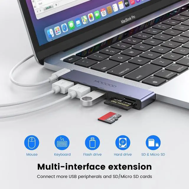 Alt view image 2 of 6 - USB C Hub, MacBook Adapter, 5-in-1 Multiport USB C Dock with 1 USB 3.0 & 2 USB 2.0 Ports, SD/TF Card Reader, Aluminum Portable Laptop Adapter for MacBook Pro/Air, XPS, Chromebook