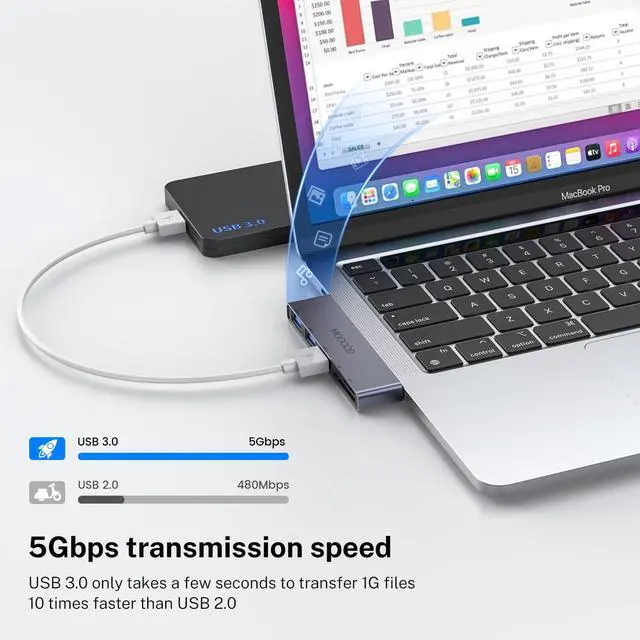 Alt view image 3 of 6 - USB C Hub, MacBook Adapter, 5-in-1 Multiport USB C Dock with 1 USB 3.0 & 2 USB 2.0 Ports, SD/TF Card Reader, Aluminum Portable Laptop Adapter for MacBook Pro/Air, XPS, Chromebook
