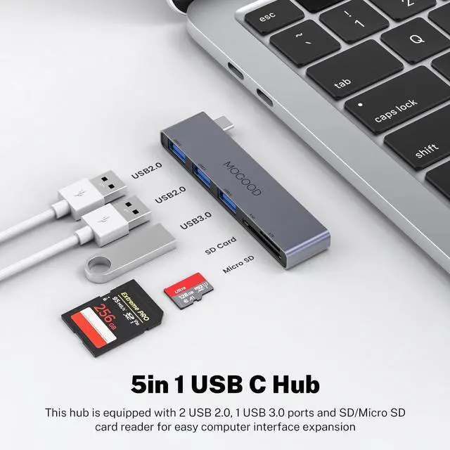 Alt view image 6 of 6 - USB C Hub, MacBook Adapter, 5-in-1 Multiport USB C Dock with 1 USB 3.0 & 2 USB 2.0 Ports, SD/TF Card Reader, Aluminum Portable Laptop Adapter for MacBook Pro/Air, XPS, Chromebook