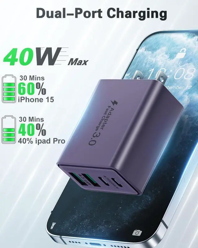 Alt view image 2 of 7 - USB C Charger Block, 2-Pack 40W USB C Fast Charging Block 4-Port Dual PD+QC Power Adapter Double USBC Charger Block Multiport Type C Cube Wall Plug for iPhone 16 15 14 13 12 11 Pro Max, Samsung