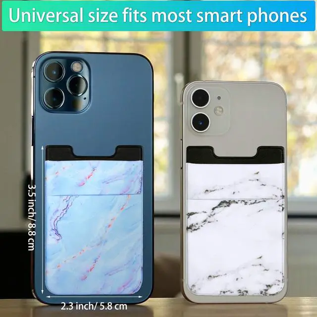 Alt view image 2 of 7 - 6 Pieces Phone Card Pocket Holder Stretchy Spandex Wallet Pocket Marble Pattern Double Pouch Credit Card ID Case Pouch Sleeve Adhesive Sticker Phone Wallet for Most Smartphones