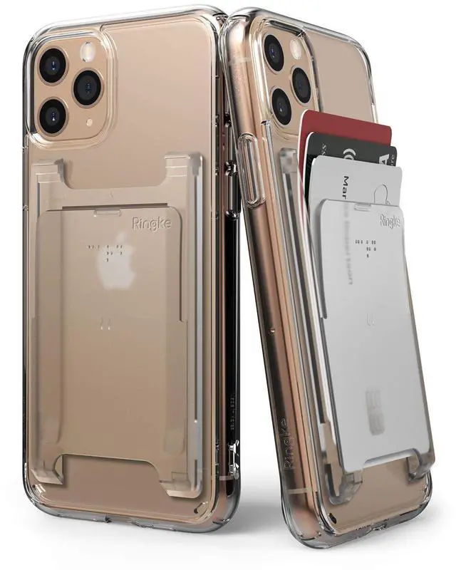 Main image of Slot Card Holder (2 Pack) Designed for Smartphones, Adhesive Stick On Wallet Case Minimalist Slim Hard Premium Credit Card Cash Sleeve - Clear Mist