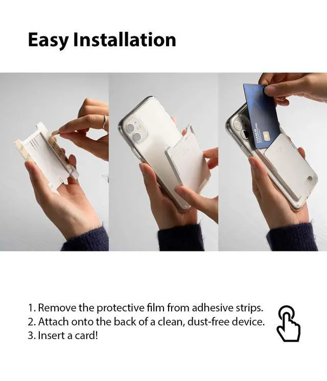 Alt view image 5 of 7 - Slot Card Holder (2 Pack) Designed for Smartphones, Adhesive Stick On Wallet Case Minimalist Slim Hard Premium Credit Card Cash Sleeve - Clear Mist