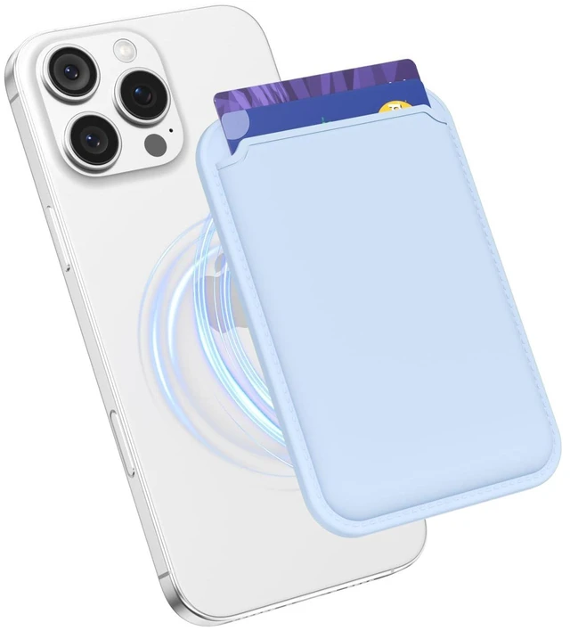 Main image of Magnetic Phone Wallet Stick On, Secure Phone Card Holder Silicone Compatible with Magsafe, Adhesive Pocket Sleeve ID Credit Card, Slim Thin Card Case, Compatible with iPhone Samsung, Light Blue