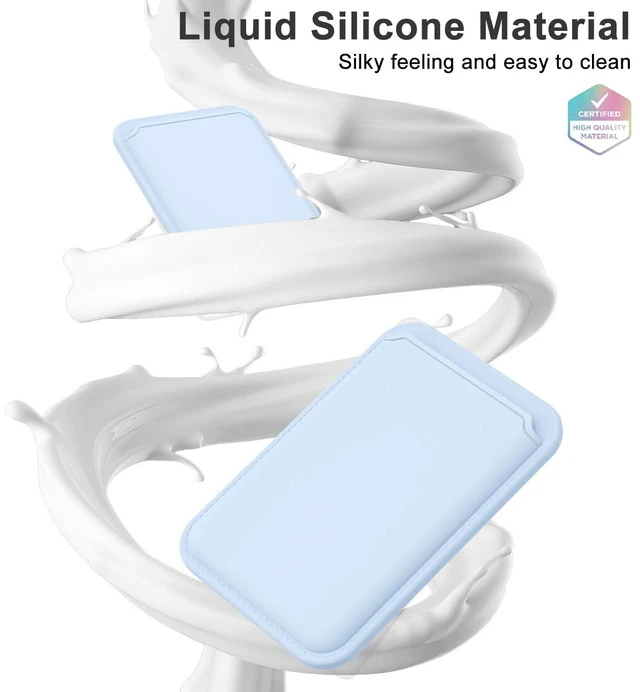 Alt view image 3 of 7 - Magnetic Phone Wallet Stick On, Secure Phone Card Holder Silicone Compatible with Magsafe, Adhesive Pocket Sleeve ID Credit Card, Slim Thin Card Case, Compatible with iPhone Samsung, Light Blue