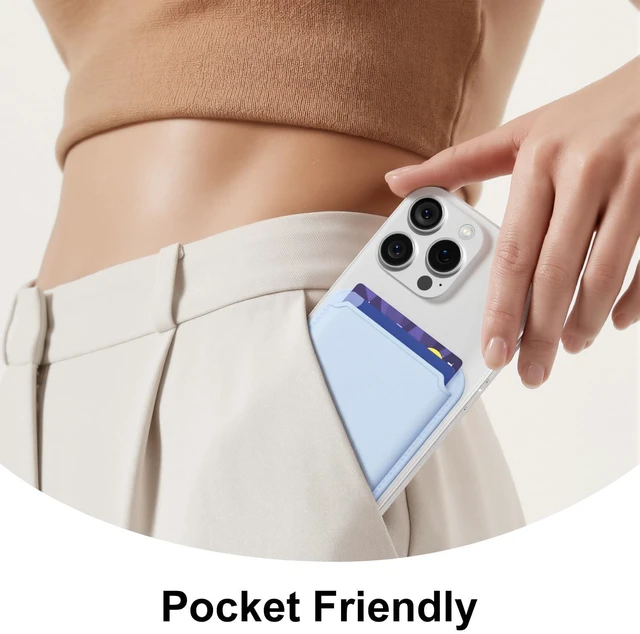 Alt view image 6 of 7 - Magnetic Phone Wallet Stick On, Secure Phone Card Holder Silicone Compatible with Magsafe, Adhesive Pocket Sleeve ID Credit Card, Slim Thin Card Case, Compatible with iPhone Samsung, Light Blue