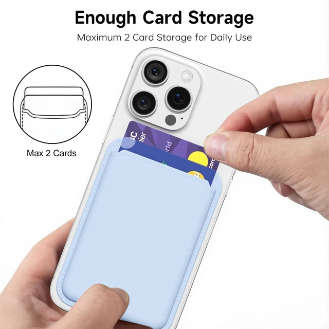 Alt view image 5 of 7 - Magnetic Phone Wallet Stick On, Secure Phone Card Holder Silicone Compatible with Magsafe, Adhesive Pocket Sleeve ID Credit Card, Slim Thin Card Case, Compatible with iPhone Samsung, Light Blue
