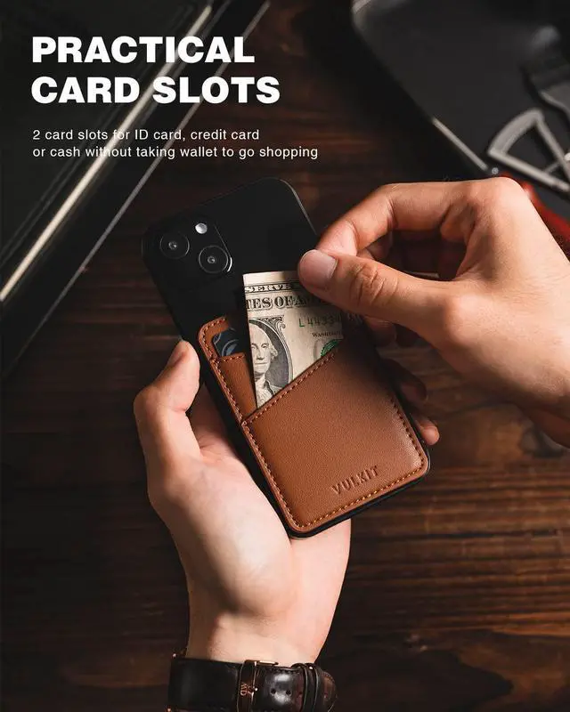 Alt view image 2 of 7 - Phone Card Holder Wallet Leather Adhesive Pocket RFID Blocking Credit Card Sleeves Stick Back of Phone Smartphones