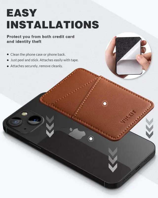 Alt view image 5 of 7 - Phone Card Holder Wallet Leather Adhesive Pocket RFID Blocking Credit Card Sleeves Stick Back of Phone Smartphones