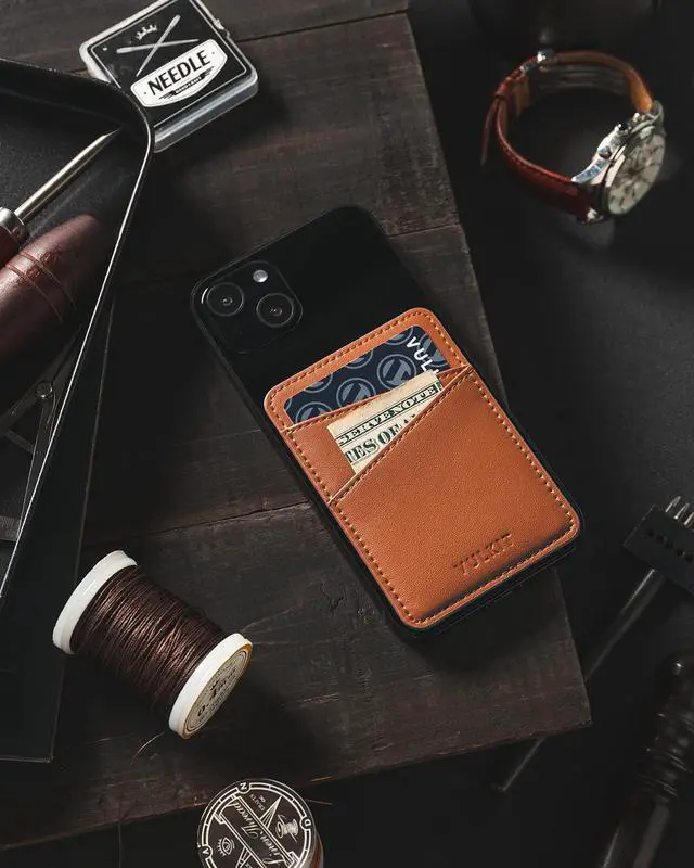 Alt view image 6 of 7 - Phone Card Holder Wallet Leather Adhesive Pocket RFID Blocking Credit Card Sleeves Stick Back of Phone Smartphones