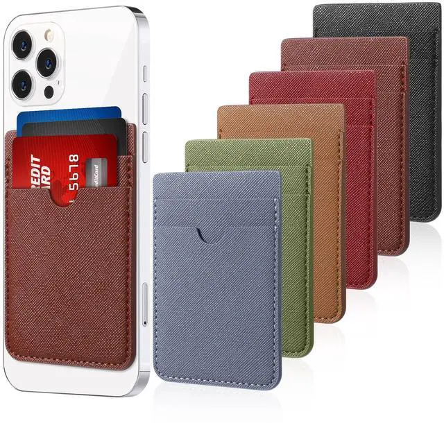 Main image of 6 Pcs Phone Wallet Rfid PU Leather Stick on Wallet Phone Card Holder for Case Check ID Business Card Credit Cards Compatible Works with Most Smartphones 2.6 x 3.8 in(Solid,Colorful)