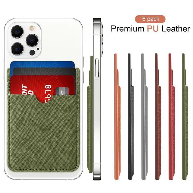 Alt view image 2 of 7 - 6 Pcs Phone Wallet Rfid PU Leather Stick on Wallet Phone Card Holder for Case Check ID Business Card Credit Cards Compatible Works with Most Smartphones 2.6 x 3.8 in(Solid,Colorful)