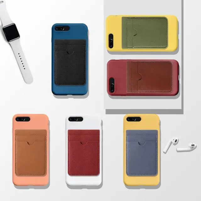 Alt view image 6 of 7 - 6 Pcs Phone Wallet Rfid PU Leather Stick on Wallet Phone Card Holder for Case Check ID Business Card Credit Cards Compatible Works with Most Smartphones 2.6 x 3.8 in(Solid,Colorful)