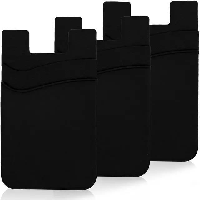 Main image of 3 Pack Black Adhesive Phone Wallet Stick on Card Holder for Phone Case