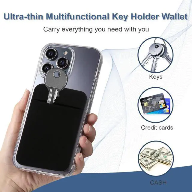 Alt view image 2 of 6 - Key Holder Wallet, 2PCS Key Sleeve, Stretchy Keys Organizer Slim Card Holder Back of Phone (Black)