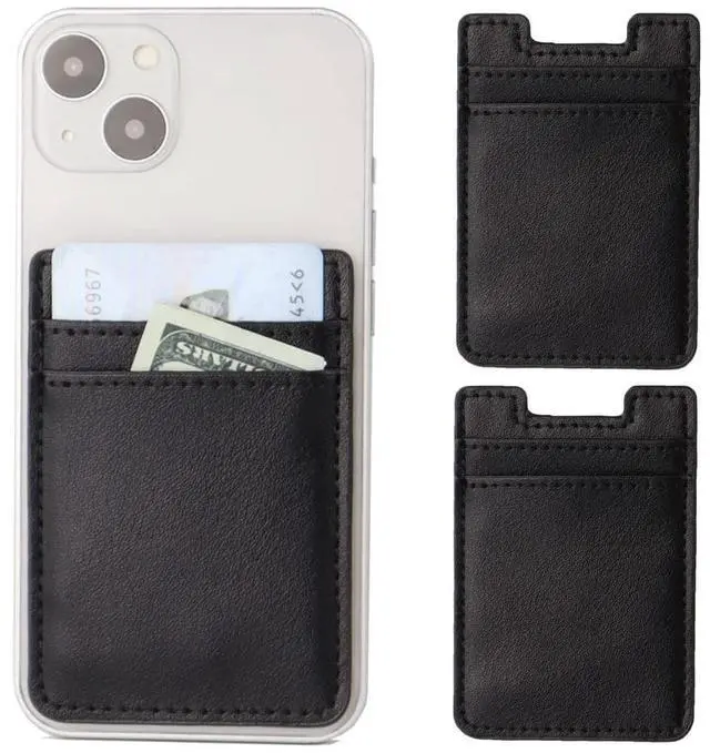 Main image of 2Pack Phone Card Holder,Leather Phone Wallet Adhesive Stick On Credit Card Pocket for Back of Phone Case iPhone and Android-Black