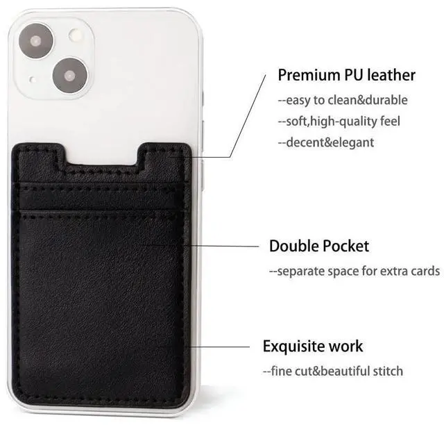 Alt view image 3 of 6 - 2Pack Phone Card Holder,Leather Phone Wallet Adhesive Stick On Credit Card Pocket for Back of Phone Case iPhone and Android-Black