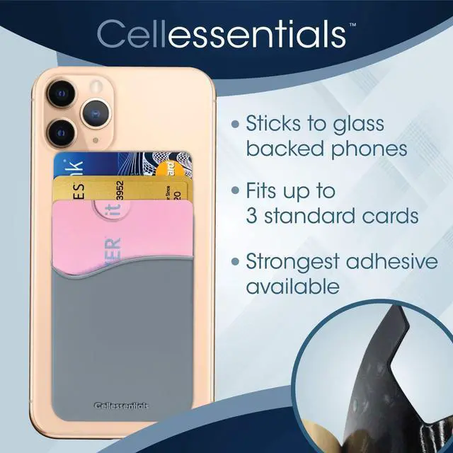 Alt view image 3 of 7 - USA Merchant Redesigned Card Holder - Silicone Stick on Cell Phone Wallet with Pocket for Credit Card ID Business Card - iPhone Android & Smartphones (Black, White, Grey)