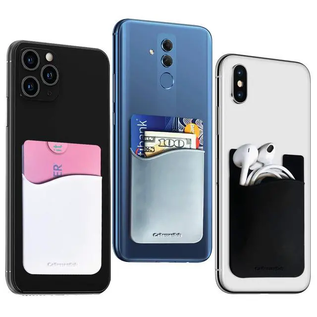 Alt view image 5 of 7 - USA Merchant Redesigned Card Holder - Silicone Stick on Cell Phone Wallet with Pocket for Credit Card ID Business Card - iPhone Android & Smartphones (Black, White, Grey)