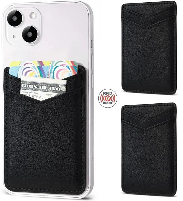Main image of 2Pack Phone Wallet,Leather Phone Card Holder Adhesive Stick On Credit Card Pocket for Back of Phone Case iPhone and Android-Black