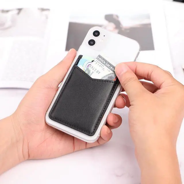 Alt view image 7 of 7 - 2Pack Phone Wallet,Leather Phone Card Holder Adhesive Stick On Credit Card Pocket for Back of Phone Case iPhone and Android-Black
