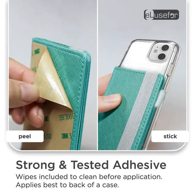 Alt view image 3 of 6 - Phone Wallet for Back of iPhone or Android Case | 6 Sleeve Credit Card Holder - Pocket for Cards, Money & ID - Built-in Stand - Waterproof Material - Travel, Work & Life-Proof - Turquoise