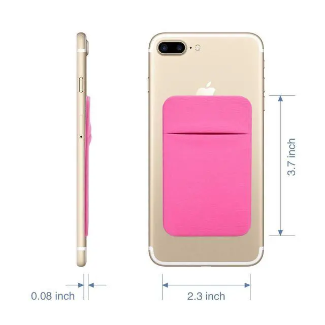 Alt view image 4 of 7 - 4 Pack Slim Cell Phone Card Holder for Back of Phone, Stretchy Lycra Stick on Credit Card Wallet Pocket ID Case Pouch Self Adhesive Sticker for iPhone, Galaxy Phones- Pink Gray Mint Green Rose