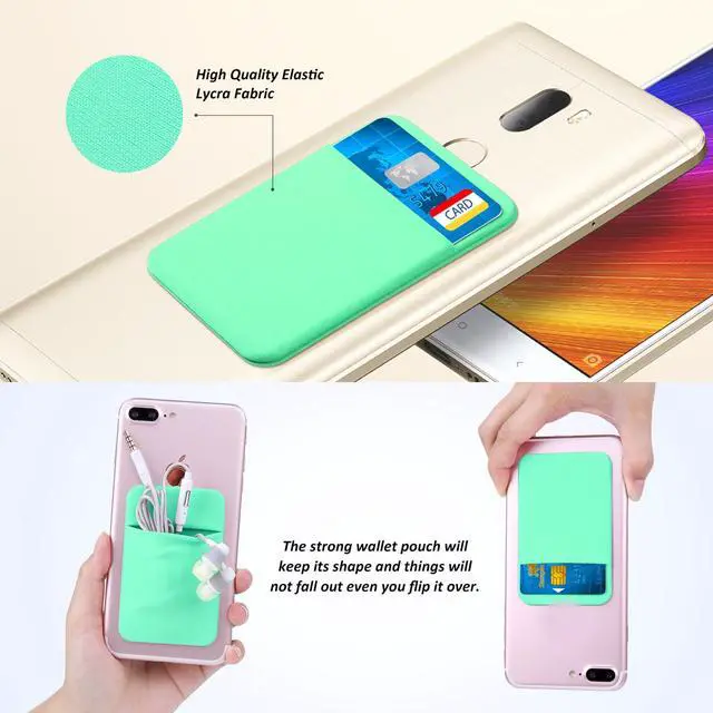 Alt view image 5 of 7 - 4 Pack Slim Cell Phone Card Holder for Back of Phone, Stretchy Lycra Stick on Credit Card Wallet Pocket ID Case Pouch Self Adhesive Sticker for iPhone, Galaxy Phones- Pink Gray Mint Green Rose
