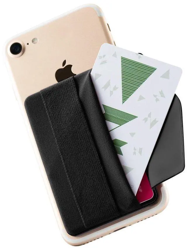 Main image of Phone Grip Card Holder with Flap, Phone Wallet Stick on, Black