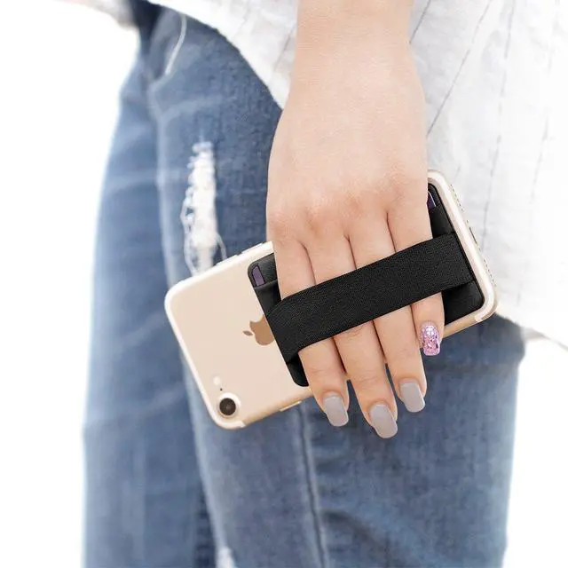 Alt view image 4 of 7 - Phone Grip Card Holder with Flap, Phone Wallet Stick on, Black