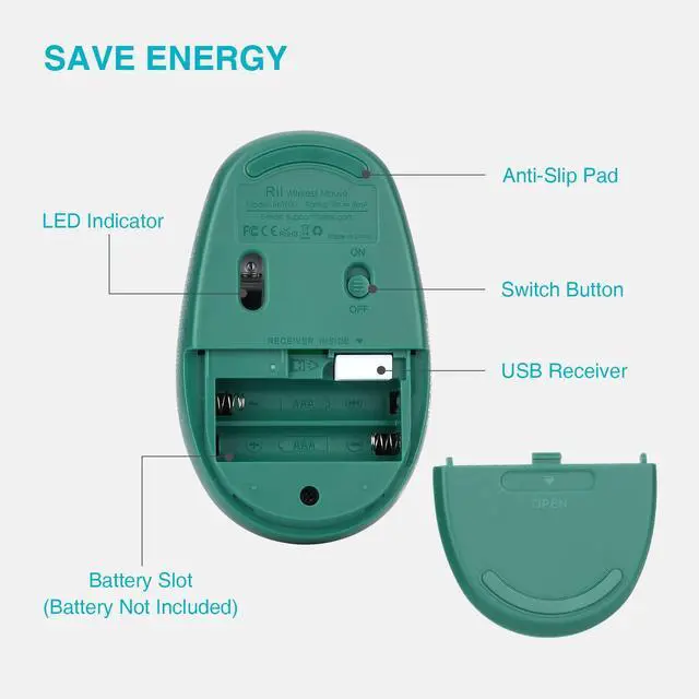 Alt view image 5 of 6 - Wireless Mouse RM700 2.4G Silent Computer Mouse with USB Nano Receiver for Laptop,PC,Mac,Chromebook,Windows (Green)