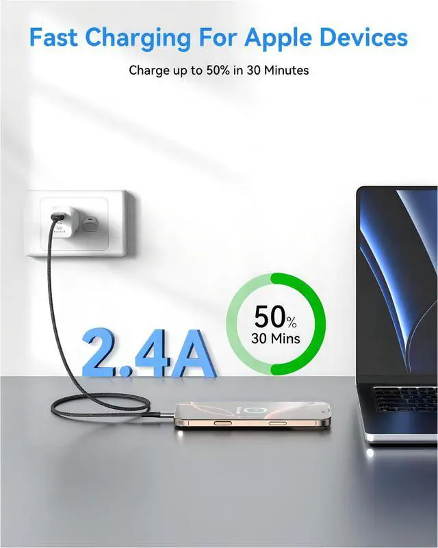 Alt view image 2 of 7 - USB A to Lightning Cable 3FT, 2Pack iPhone Charger Fast Charging Cord