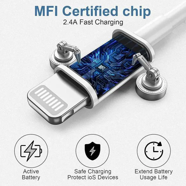Alt view image 2 of 7 - 5-Pack USB to Lightning Cable, MFi Certified iPhone Charger, 3FT White
