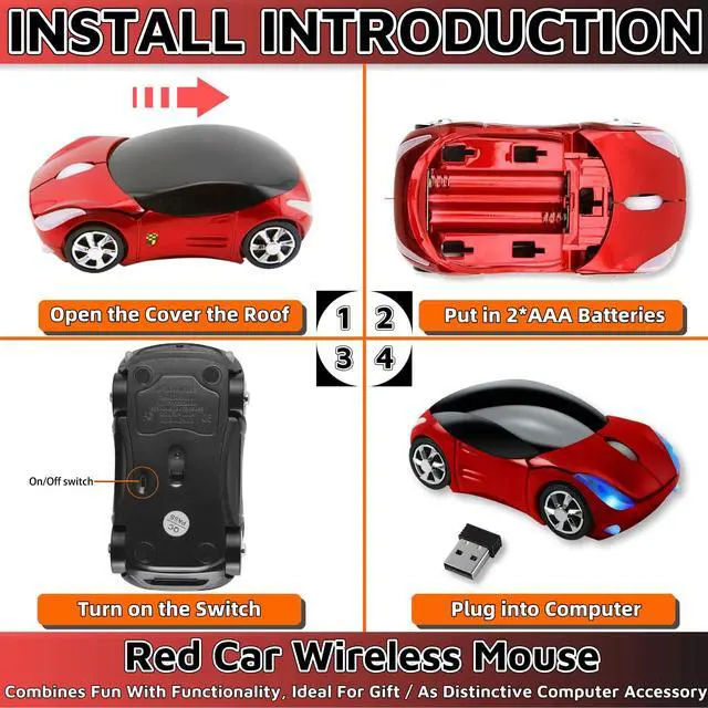 Alt view image 6 of 6 - Cute Mouse Wireless Red1600DPI 2.4G with USB Reciver Car Mouse for Computer Wireless Computer Mouse Wireless USB Wireless Mouse for Laptop Computer Tablet for Windows for Mac OSRed