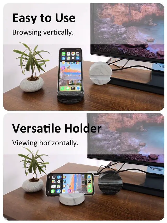Alt view image 2 of 7 - White Marble Phone Stand, Desk Cell Phone Holder for Mobile Devices