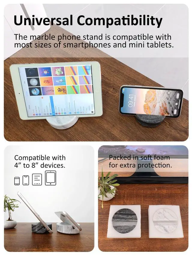 Alt view image 4 of 7 - White Marble Phone Stand, Desk Cell Phone Holder for Mobile Devices