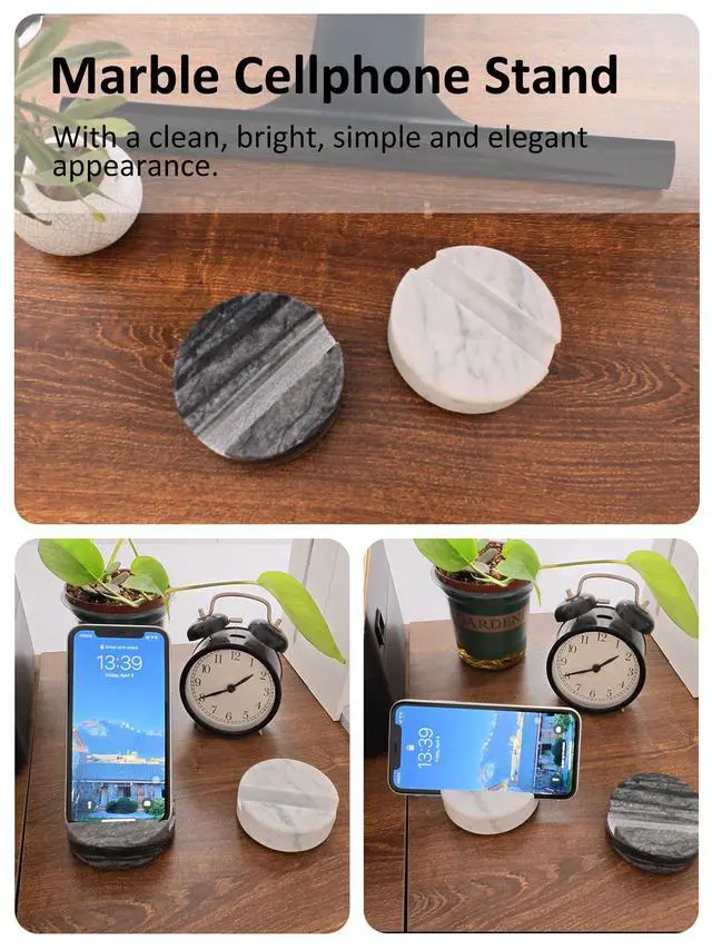 Alt view image 3 of 7 - White Marble Phone Stand, Desk Cell Phone Holder for Mobile Devices