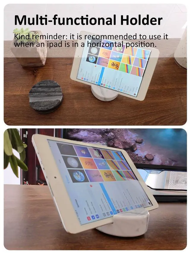 Alt view image 7 of 7 - White Marble Phone Stand, Desk Cell Phone Holder for Mobile Devices