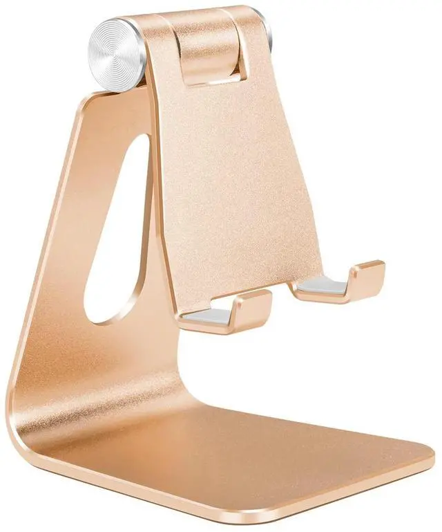 Main image of Gold Foldable Aluminum Alloy Cell Phone Holder,Tabletop Metal Phone Stand with Adjustable Angle by Swivel Axis,Smartphone Cradle