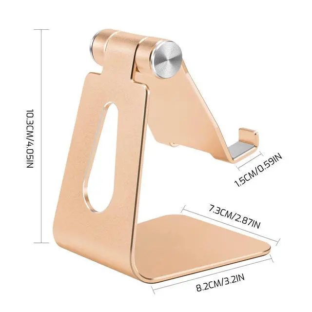 Alt view image 2 of 7 - Gold Foldable Aluminum Alloy Cell Phone Holder,Tabletop Metal Phone Stand with Adjustable Angle by Swivel Axis,Smartphone Cradle