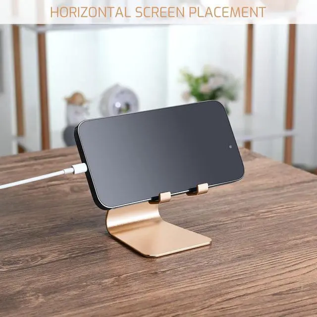 Alt view image 5 of 7 - Gold Foldable Aluminum Alloy Cell Phone Holder,Tabletop Metal Phone Stand with Adjustable Angle by Swivel Axis,Smartphone Cradle