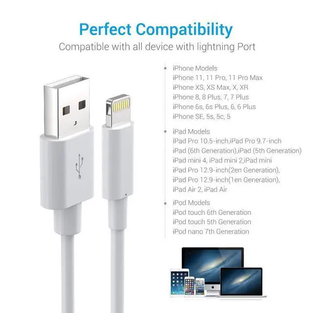 Alt view image 5 of 5 - Cable MFi Certified - iPhone Charger 3Pack 6FT Lightning to USB A Charging Cable Cord Compatible with iPhone 14 13 12 Mini Pro Max SE 11 Xs Max XR X 8 7 6 Plus 5S iPad Pro Airpods - White
